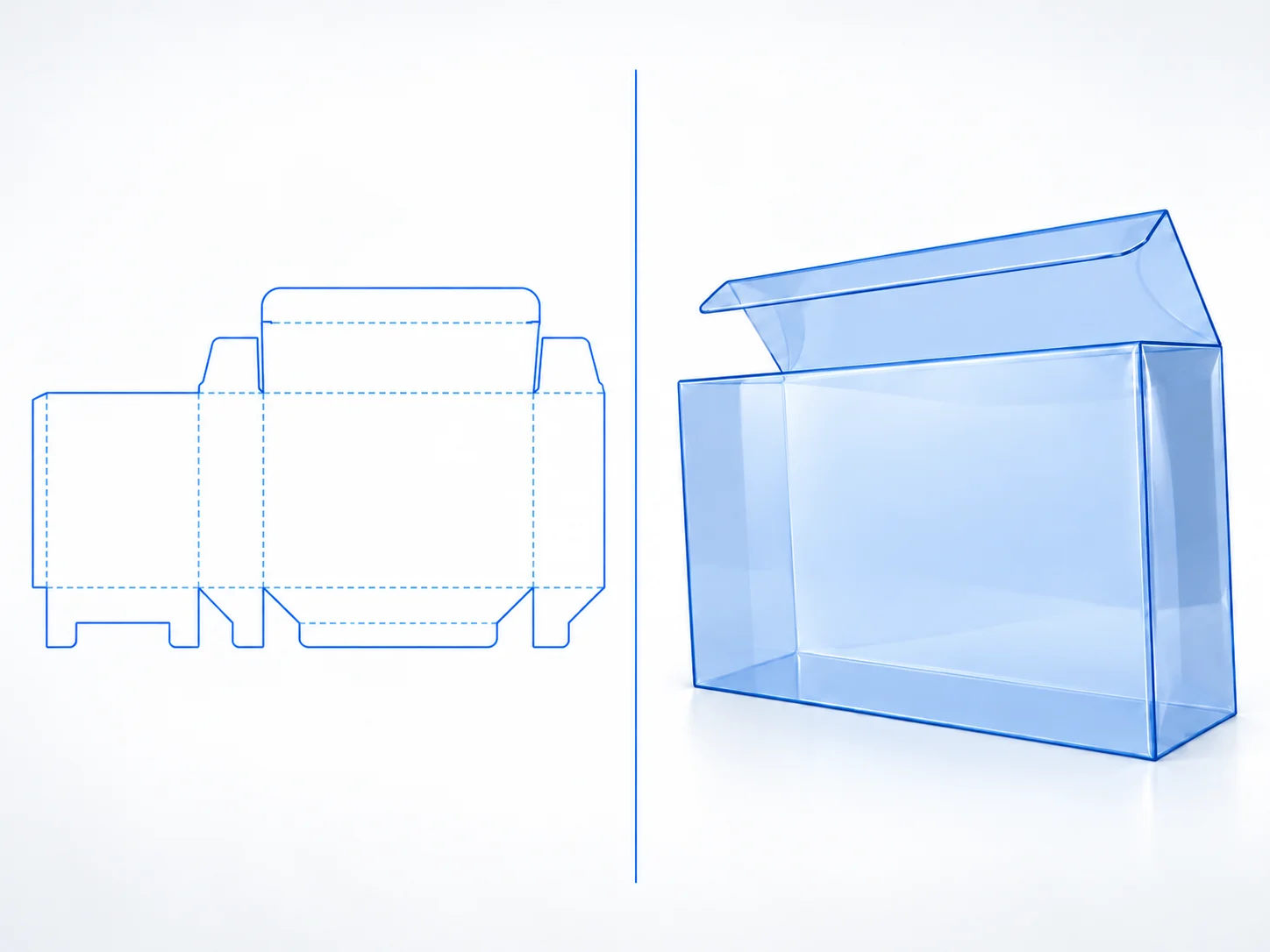 123-Bottom Tuck Top dieline and transparent 3D box structure