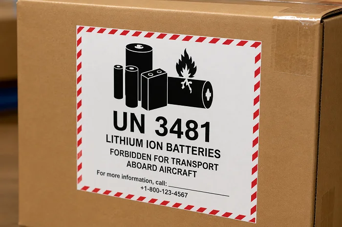 lithium battery mark showing UN 3481 on shipping carton