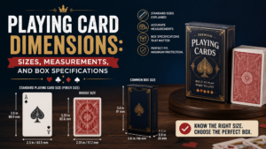 Playing card dimensions, sizes, measurements, and box specifications