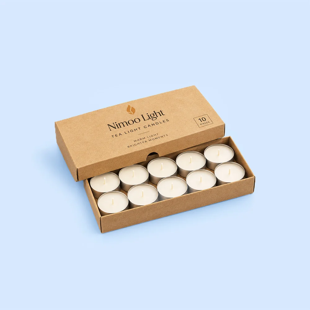 Tealight candle packaging for 12 with a divider grid