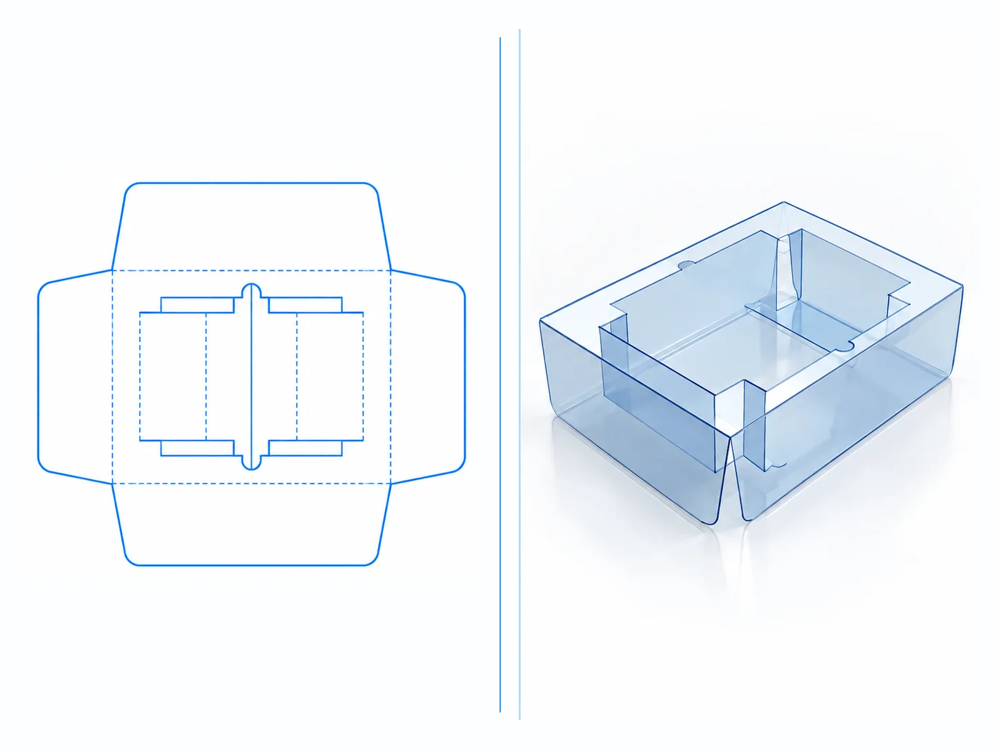 Box with Insert dieline and transparent 3D box structure
