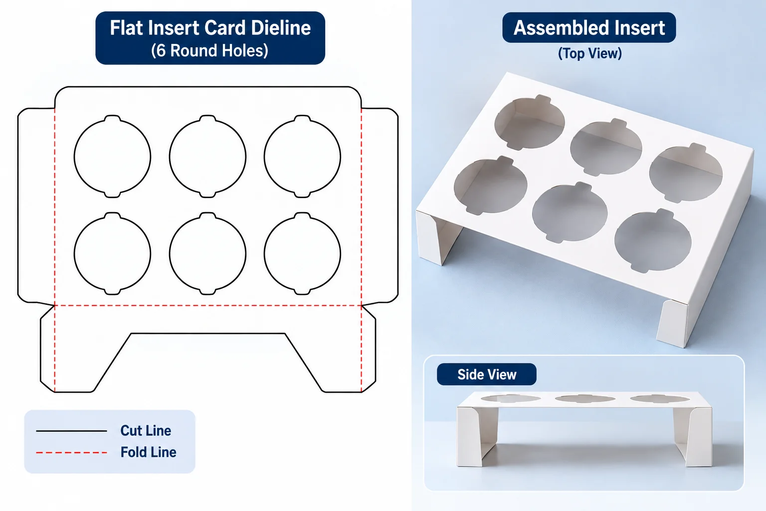 Flat insert card with six round holes and two folded legs