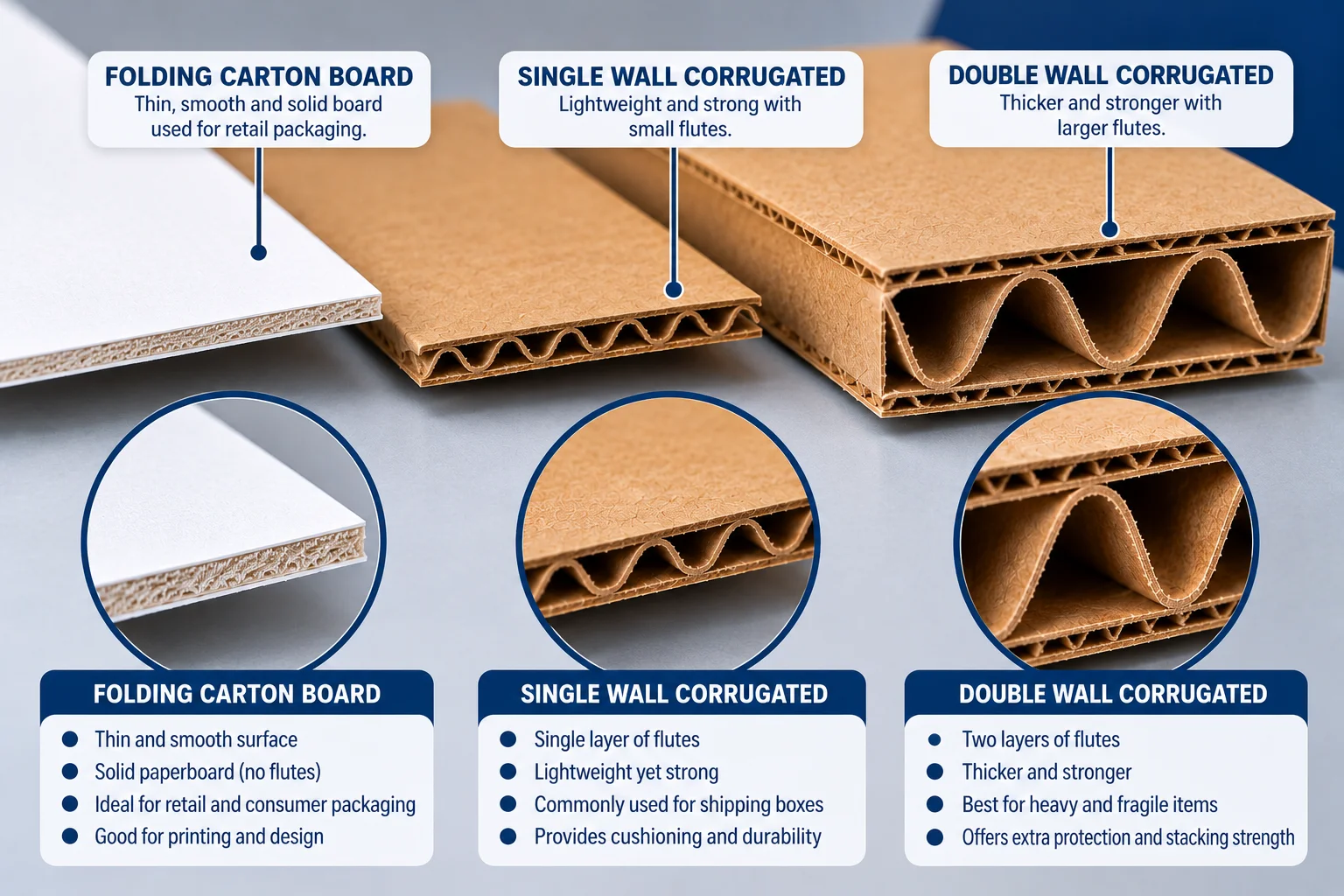 Cut edges of folding carton, E flute and B flute board side by side