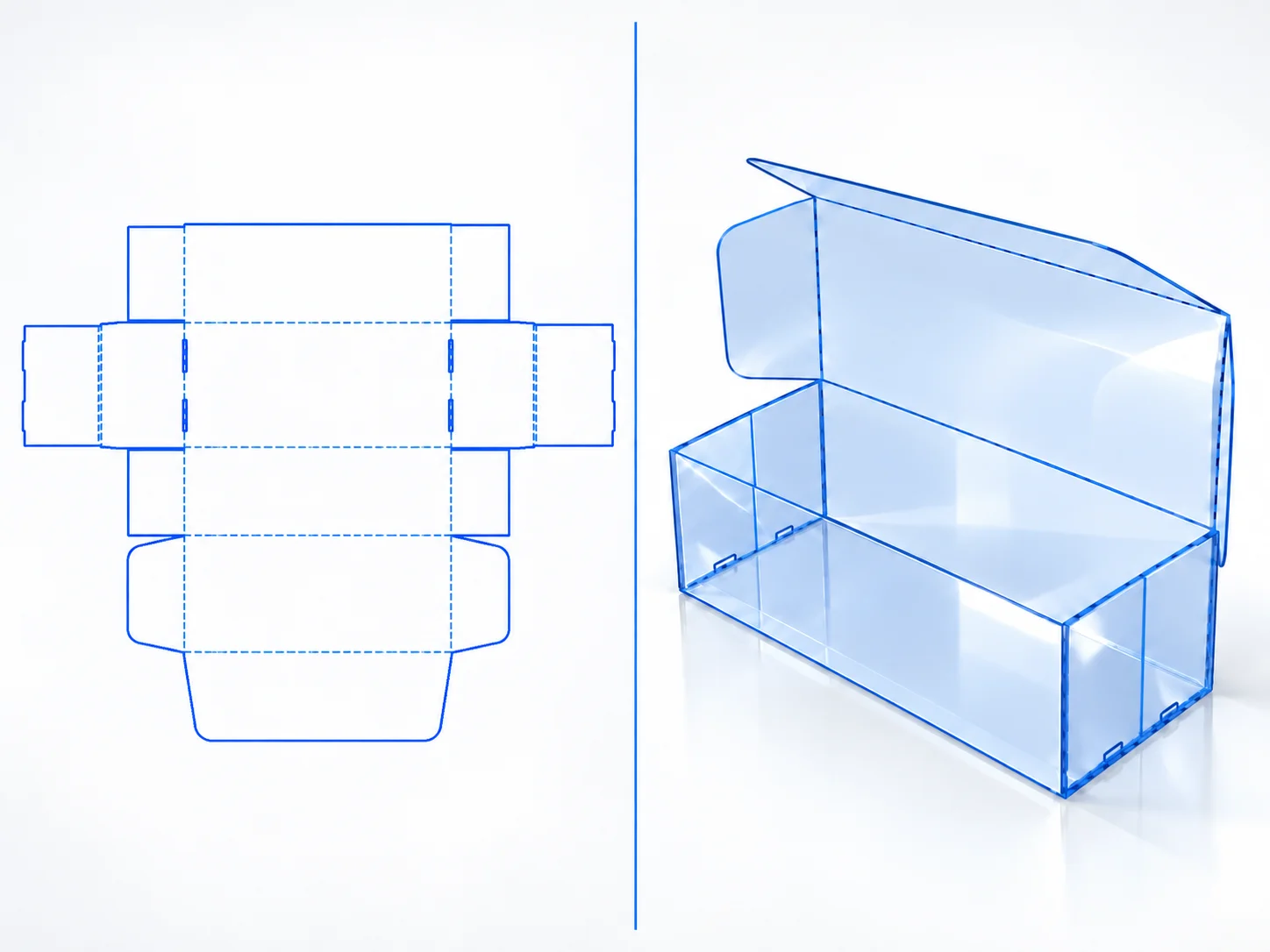 Mailer with Tuck Top dieline and transparent 3D box structure
