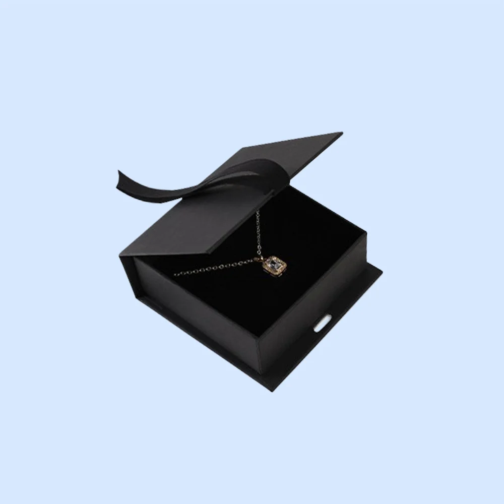 Necklace box with a logo applied to the lid