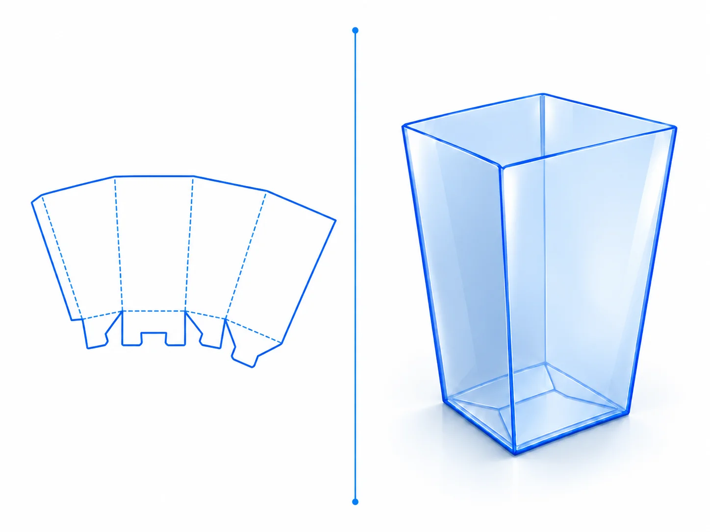 Popcorn Box dieline and transparent 3D box structure