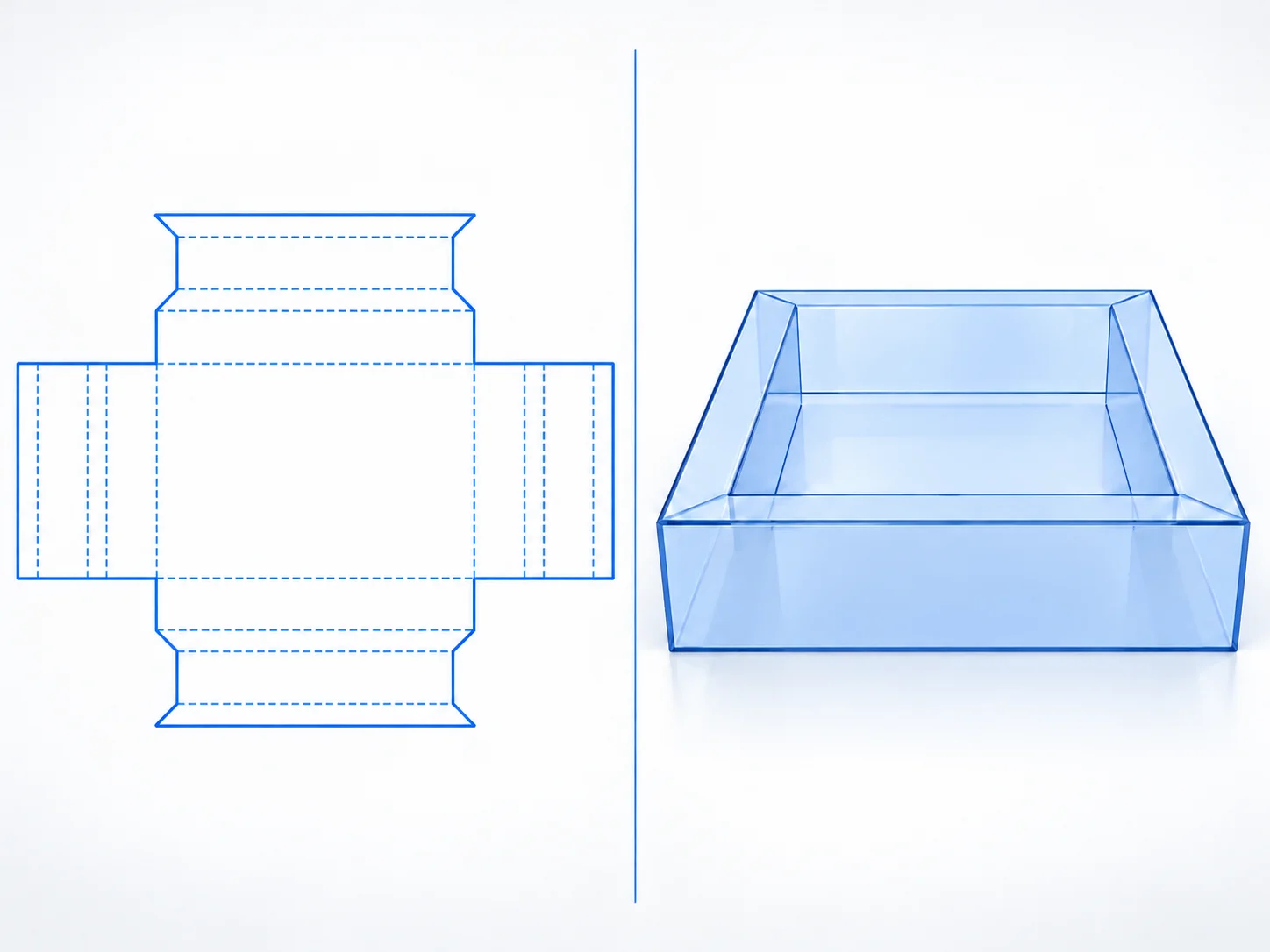 Tray with Spine Insert dieline and transparent 3D box structure